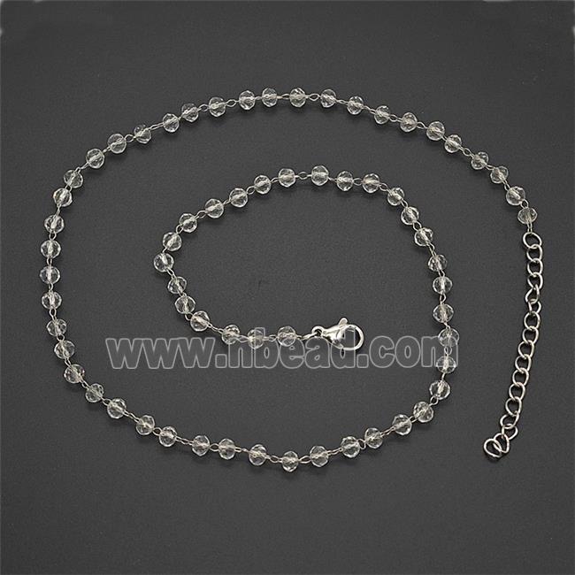 Stainless Steel Necklace with Glass bead, platinum plated