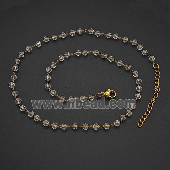 Stainless Steel Necklace with Glass bead, Gold plated