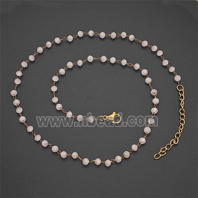 Stainless Steel Necklace with Glass bead, Gold plated