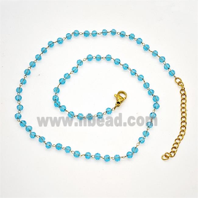 Stainless Steel Necklace with Glass bead, Gold plated