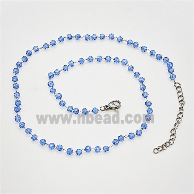 Stainless Steel Necklace with Glass bead, platinum plated