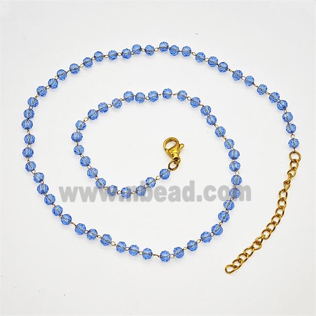 Stainless Steel Necklace with Glass bead, Gold plated