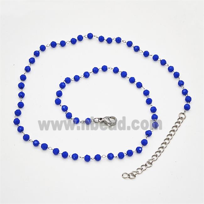 Stainless Steel Necklace with Glass bead, platinum plated