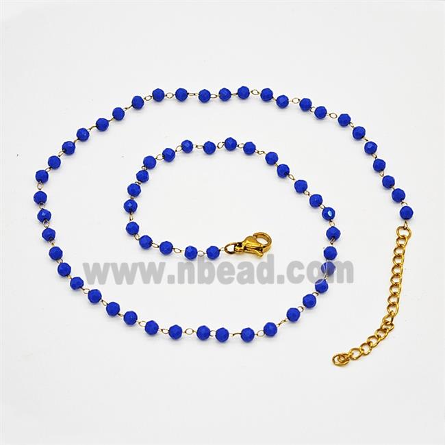 Stainless Steel Necklace with Glass bead, Gold plated