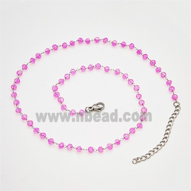 Stainless Steel Necklace with Glass bead, platinum plated