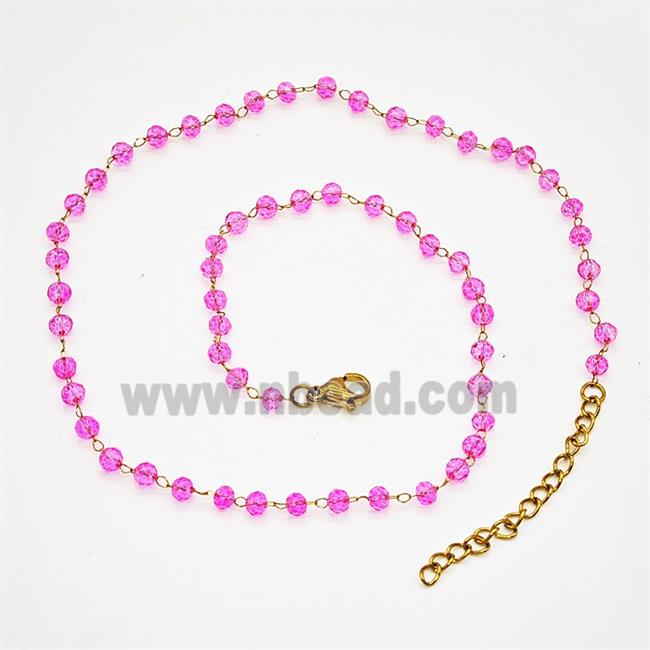 Stainless Steel Necklace with Glass bead, Gold plated