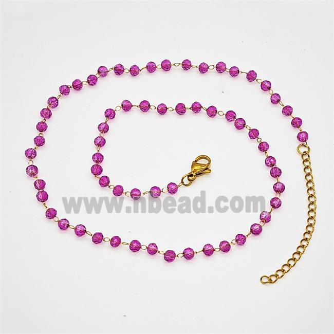 Stainless Steel Necklace with Glass bead, Gold plated
