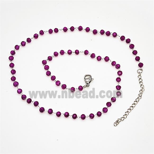Stainless Steel Necklace with Glass bead, platinum plated