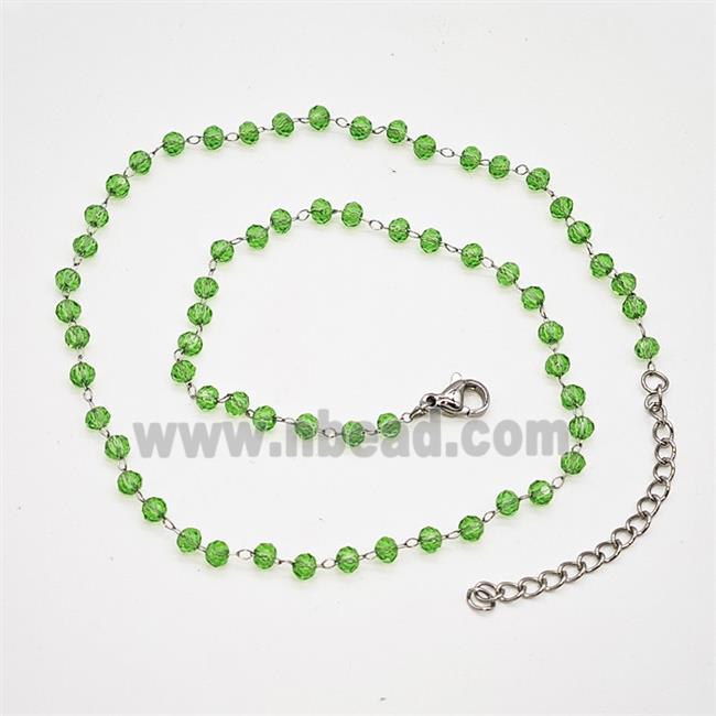 Stainless Steel Necklace with Glass bead, platinum plated