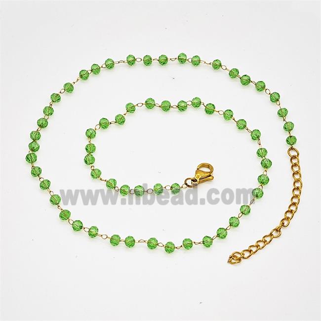 Stainless Steel Necklace with Glass bead, Gold plated