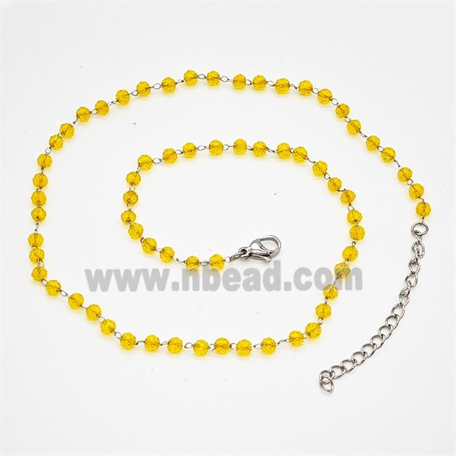 Stainless Steel Necklace with Glass bead, platinum plated