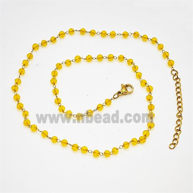 Stainless Steel Necklace with Glass bead, Gold plated
