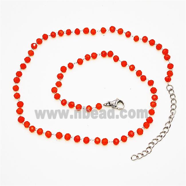 Stainless Steel Necklace with Glass bead, platinum plated