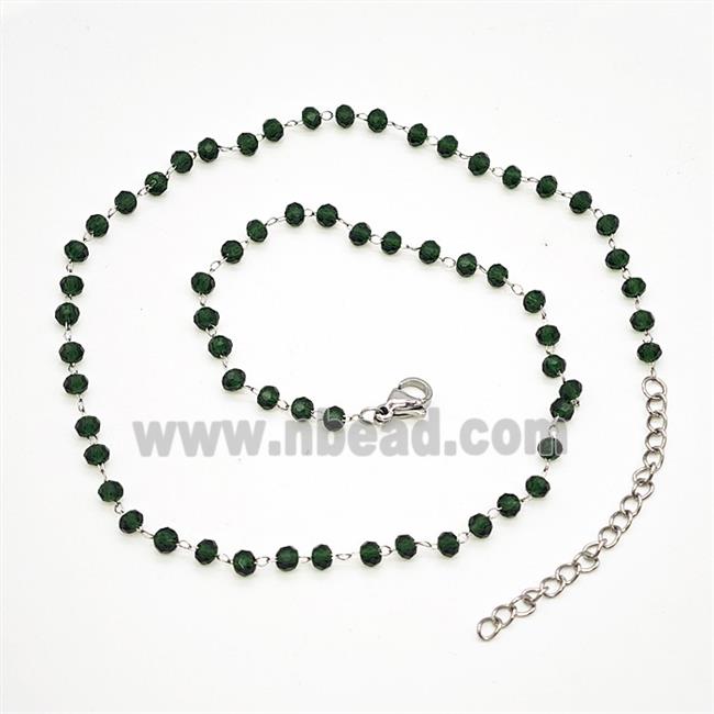 Stainless Steel Necklace with Glass bead, platinum plated