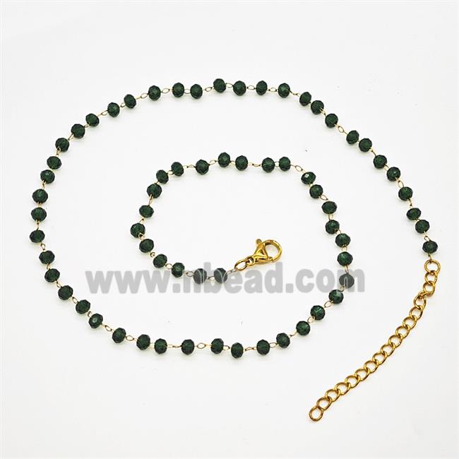 Stainless Steel Necklace with Glass bead, Gold plated