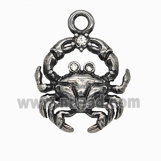 304 Stainless Steel Spider Pendant Pave Rhinestone Antique Silver