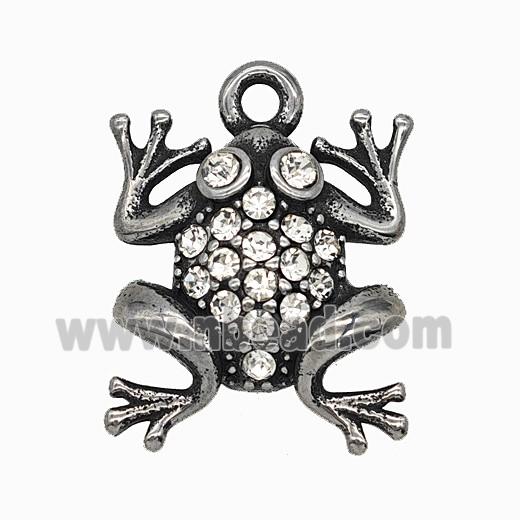 304 Stainless Steel Frog Pendant Pave Rhinestone Antique Silver