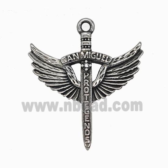 Angel Wings Sword Charms 304 Stainless Steel Pendant Antique Silver
