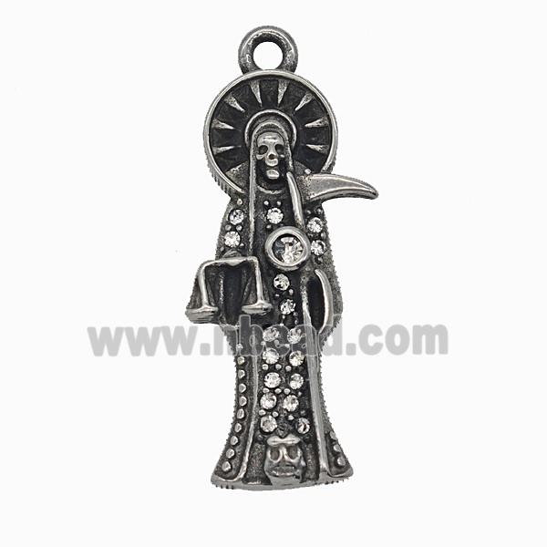 Gothic Grim Reaper Death Charms 304 Stainless Steel Pendant Pave Rhinestone Antique Silver