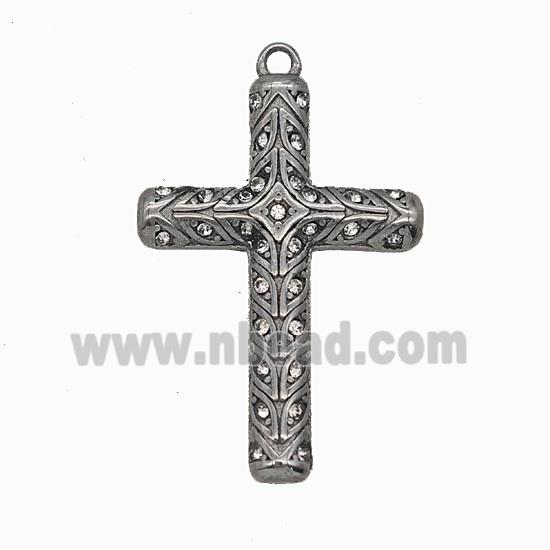 304 Stainless Steel Cross Pendant Pave Rhinestone Antique Silver