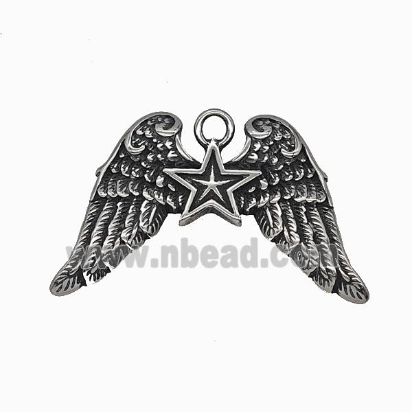 304 Stainless Steel Angel Wings Pendant Antique Silver