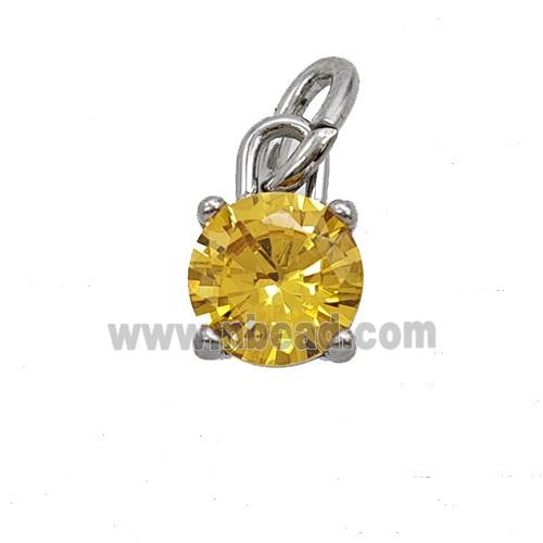 Raw Stainless Steel Pendant Pave Yellow Zirconia