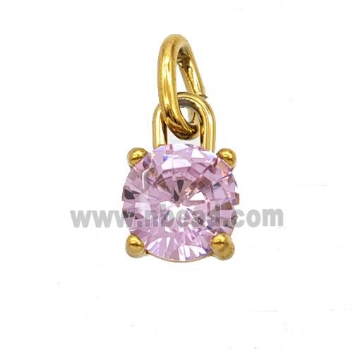 Stainless Steel Pendant Pave Pink Zirconia Gold Plated