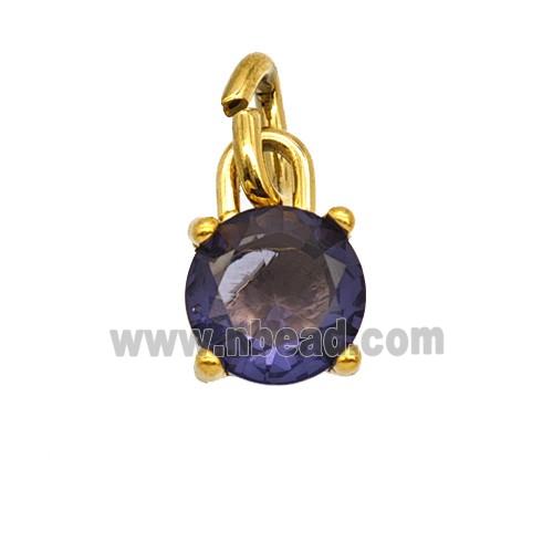 Stainless Steel Pendant Pave Purple Zirconia Gold Plated