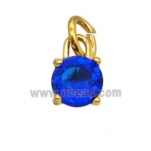 Stainless Steel Pendant Pave Blue Zirconia Gold Plated