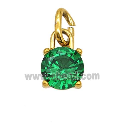 Stainless Steel Pendant Pave Green Zirconia Gold Plated