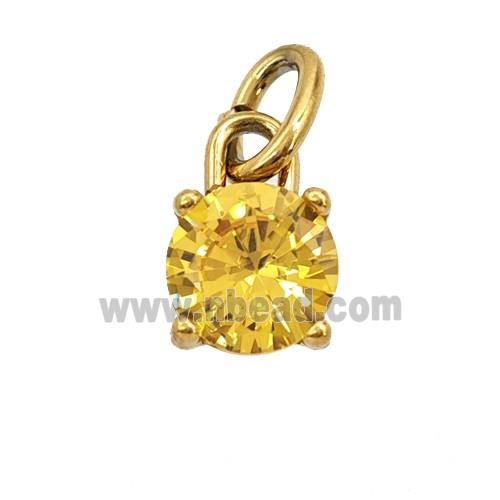 Stainless Steel Pendant Pave Yellow Zirconia Gold Plated