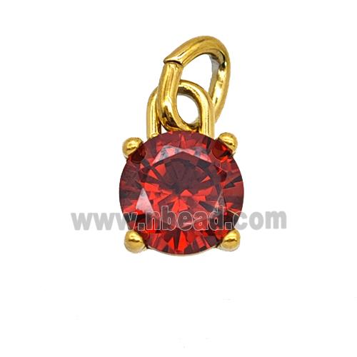 Stainless Steel Pendant Pave Red Zirconia Gold Plated