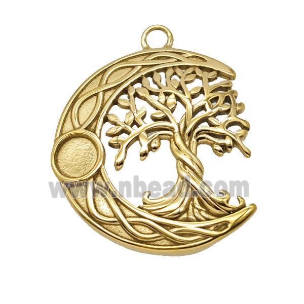 Stainless Steel Moon Tree Pendant Gold Plated