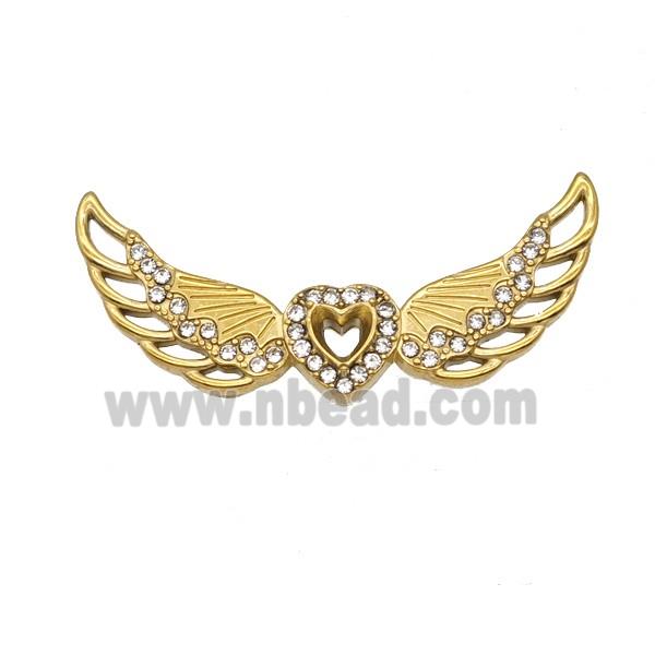 Stainless Steel Angel Wings Pendant Pave Rhinestone Gold Plated