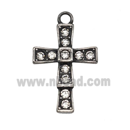 Stainless Steel Cross Pendant Pave Rhinestone Antique Silver