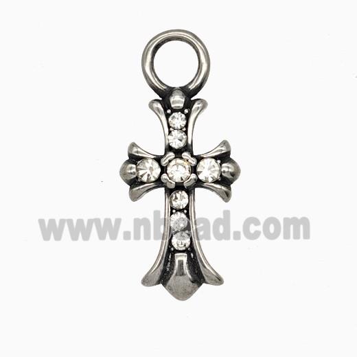 Stainless Steel Cross Pendant Pave Rhinestone Antique Silver
