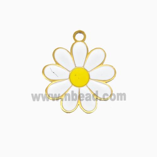 Stainless Steel Daisy Flower Pendant White Enamel Gold Plated