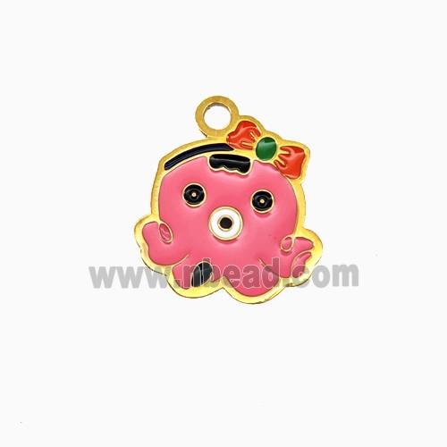 Stainless Steel Octopus Pendant Pink Enamel Gold Plated