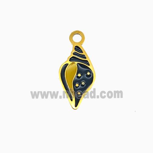 Stainless Steel Conch Shell Pendant Black Enamel Gold Plated