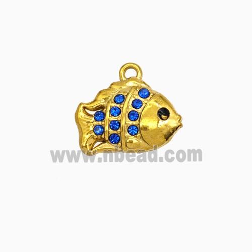 Stainless Steel Fish Pendant Pave Rhinestone Gold Plated