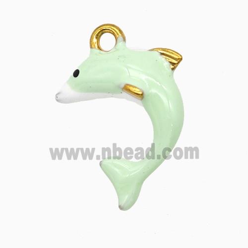 Stainless Steel Dolphin Pendant Green Enamel Gold Plated