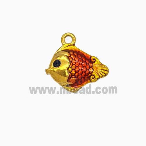 Stainless Steel Fish Pendant Red Painted Gold Plated
