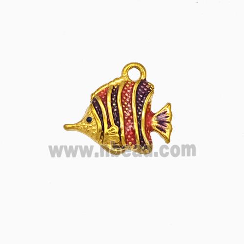 Stainless Steel Fish Pendant Red Painted Gold Plated