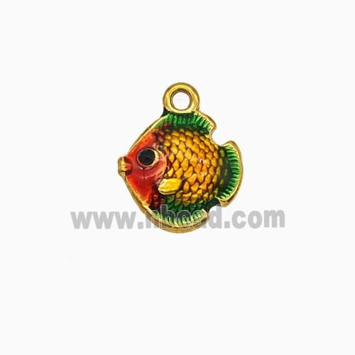Stainless Steel Fish Pendant Red Painted Gold Plated