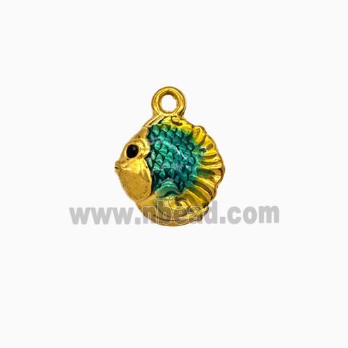 Stainless Steel Fish Pendant Blue Painted Gold Plated