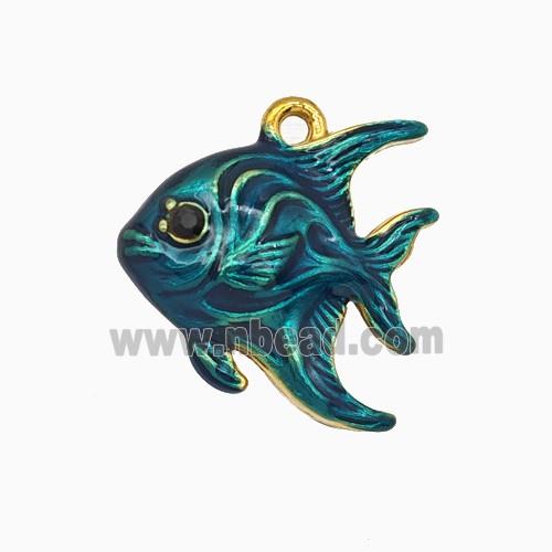 Stainless Steel Fish Pendant Blue Painted Gold Plated