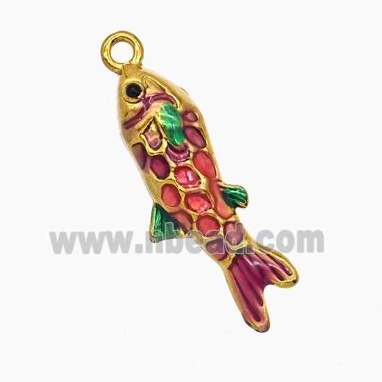 Stainless Steel Fish Pendant Red Painted Gold Plated