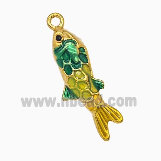 Stainless Steel Fish Pendant Green Painted Gold Plated