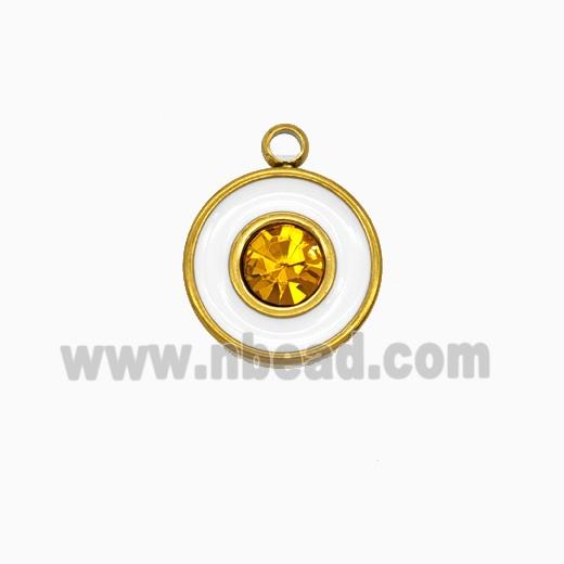 Stainless Steel Sun Pendant Pave Rhinestone White Enamel Gold Plated