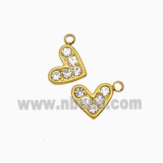 Stainless Steel Heart Pendant Pave Rhinestone Gold Plated